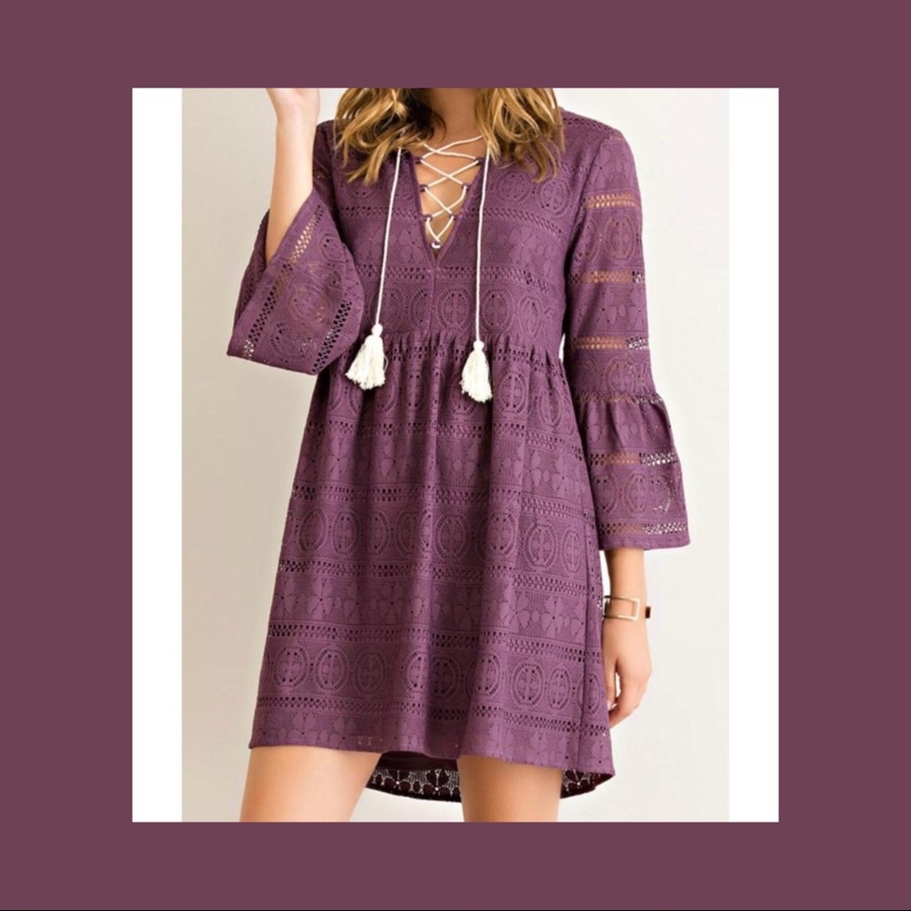 Entro Babydoll Eggplant Purple Lace Dress Medium